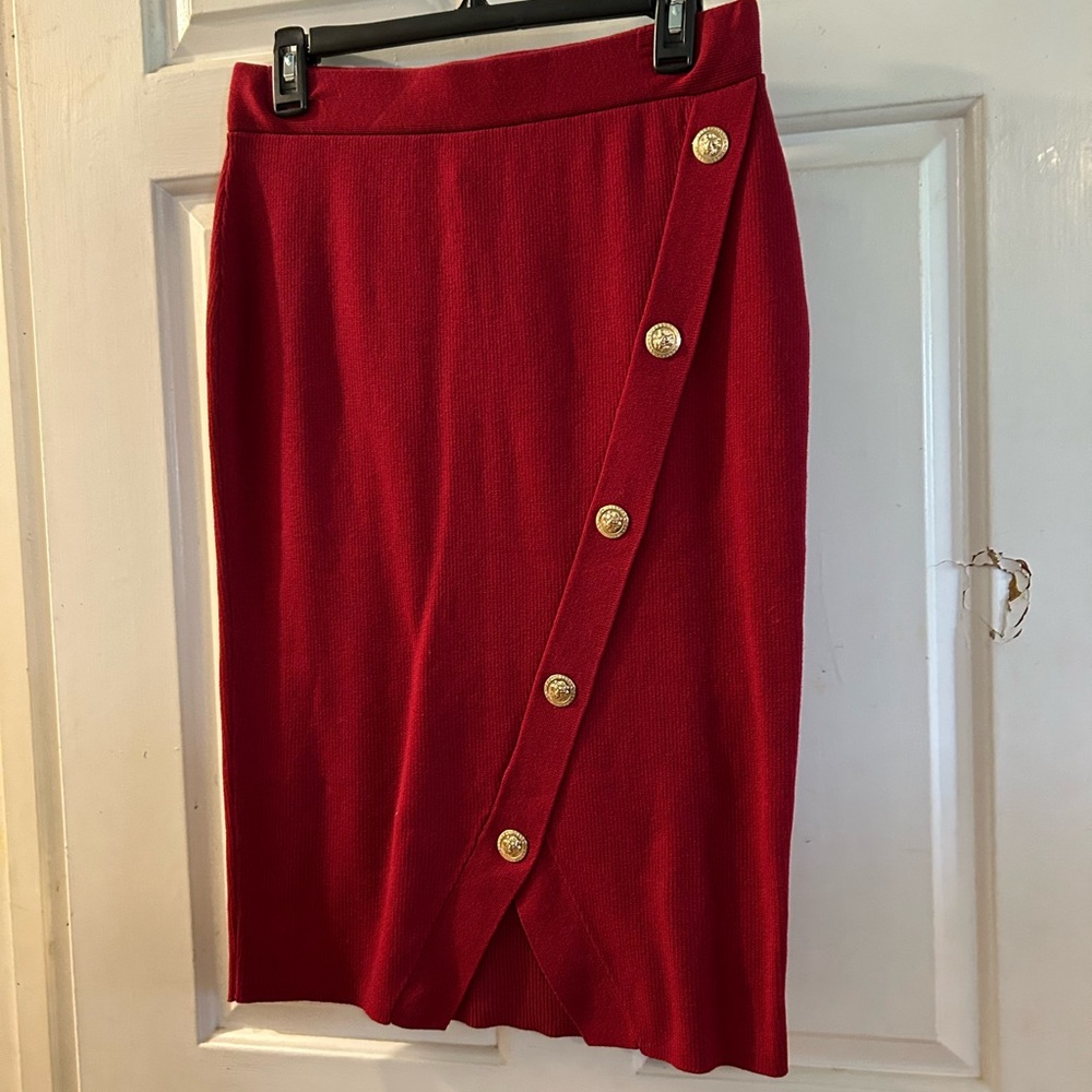 BOLD elements Red Asymmetric Button Pencil Skirt … - image 1